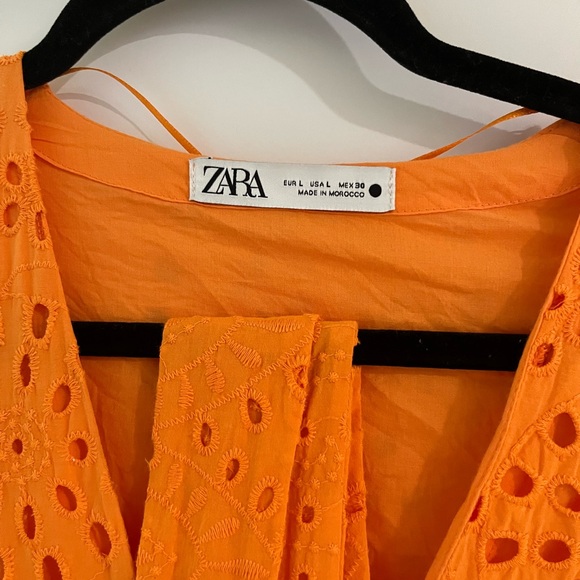 Zara Vibrant Orange Long Sleeve Eyelet Dress - Picture 2 of 6